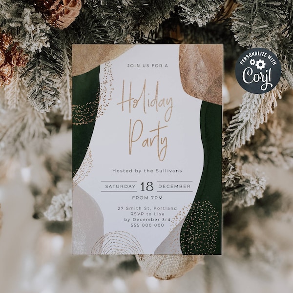 Modern Christmas Invitation Template, Printable Holiday Party Invite, Editable Abstract Contemporary Christmas Invite, Instant Download, #C8