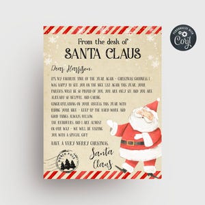 Carta editable de Papá Noel, plantilla imprimible desde el escritorio de Papá Noel, correo personalizado del Polo Norte, lista de buenos deseos, descarga instantánea