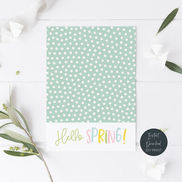 Printable Hello Spring Mini Cookie Card, Spring Pastel Dots Cookie Tag, Green Spots Easter Cookie Backer Tag, Instant Download