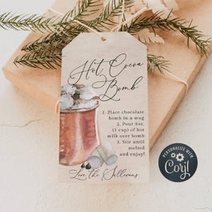 Christmas Hot Cocoa Bomb Gift Tag Template, Printable Hot Chocolate Bomb Favor Tags, Editable Bomb Directions Tags, Instant Download