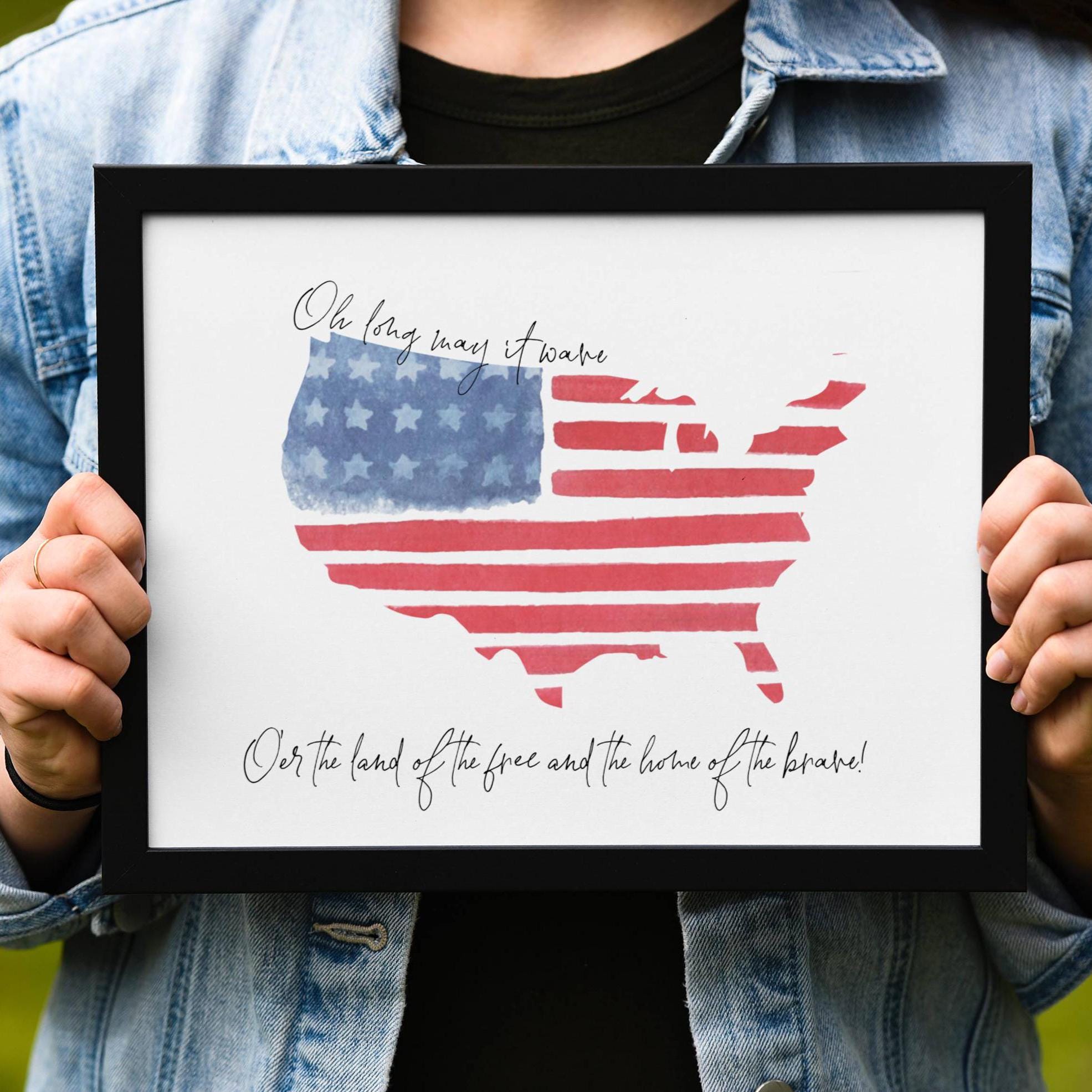 American Flag 4th of July Printable Wall Art, National Anthem ...