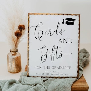 Cartes et cadeaux pour le modèle de signe de diplômé, décoration de diplômé minimale modifiable, signe de Table de fête de diplômé élégant imprimable, téléchargement immédiat, # G1