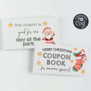Plantilla de cupones de Navidad para niños, lindo libro de vales de regalo imprimible, boletos de regalo para niños editables para las fiestas, descarga instantánea