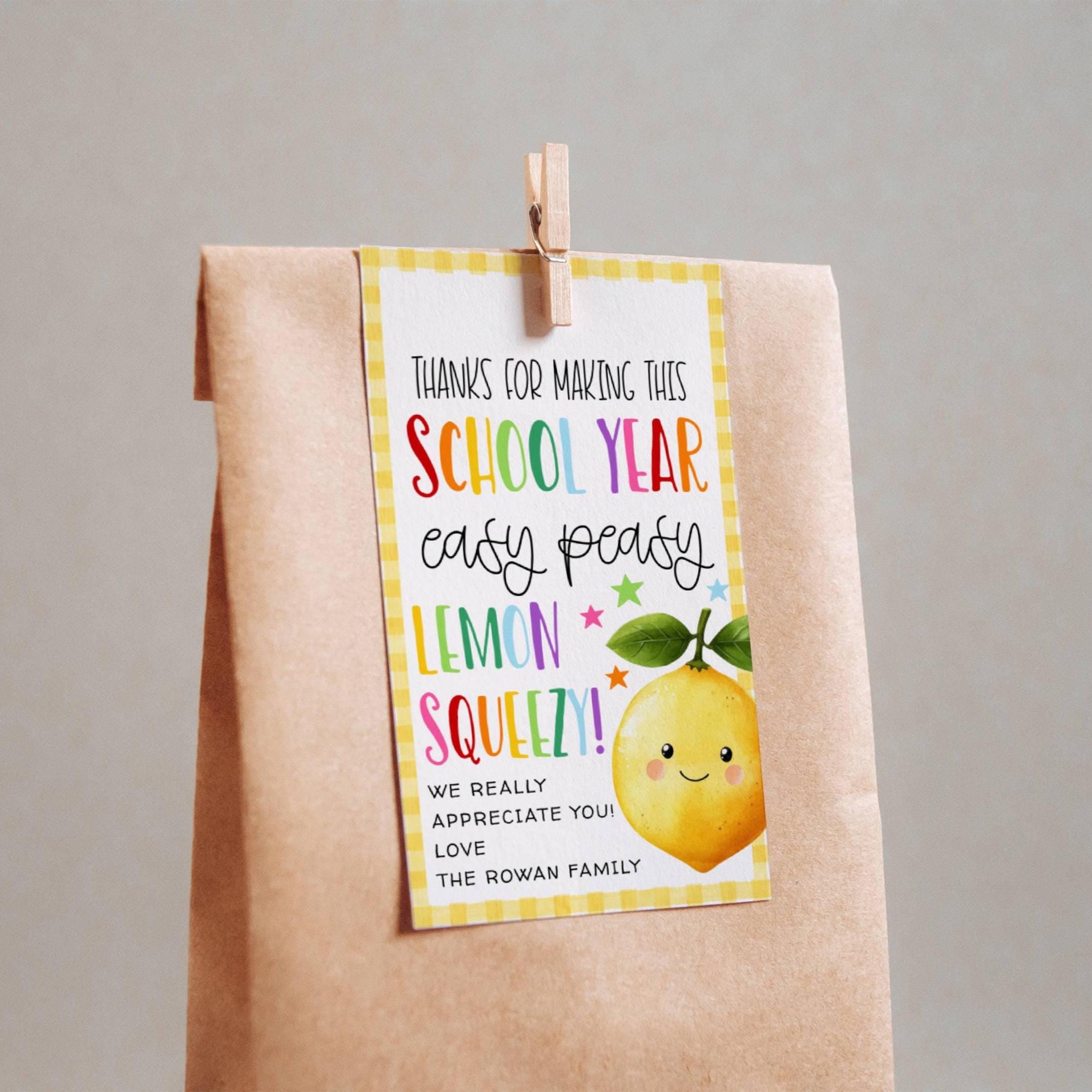 End of Year Lemon Teacher Appreciation Gift Tag Template, Printable ...