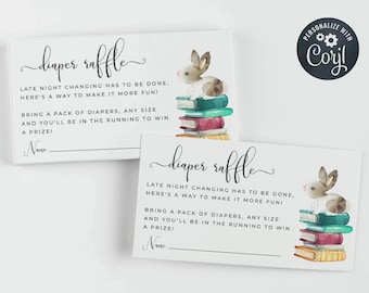 Boleto para rifa de pañales para baby shower con temática de cuento, tarjeta imprimible para baby shower con temática de libro, tarjeta de cierre editable de género neutro, descarga digital, #BT