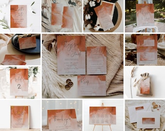 Large Wedding Bundle, Rust & Gold Wedding Invitation Bundle, Terracotta Boho Fall Wedding Template Collection, Printable Invite Set, #WC3
