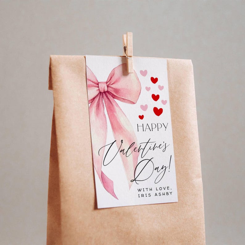 Pink Bow Valentine's Day Gift Tag Template, Printable Coquette ...
