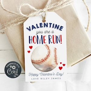 Baseball Valentine Geschenkanhänger Vorlage, bedruckbar Sie sind ein Home Run Favor Tags, bearbeitbare Schulklasse Valentinstag Tags, Sofort Download