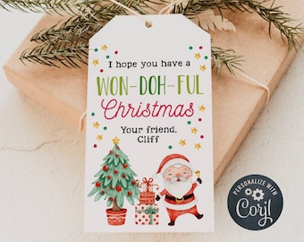Won-Doh-Ful Christmas Gift Tag Template, Printable Classroom Stocking Stuffer Favor Tags, Editable Non Candy Holiday Label, Instant Download