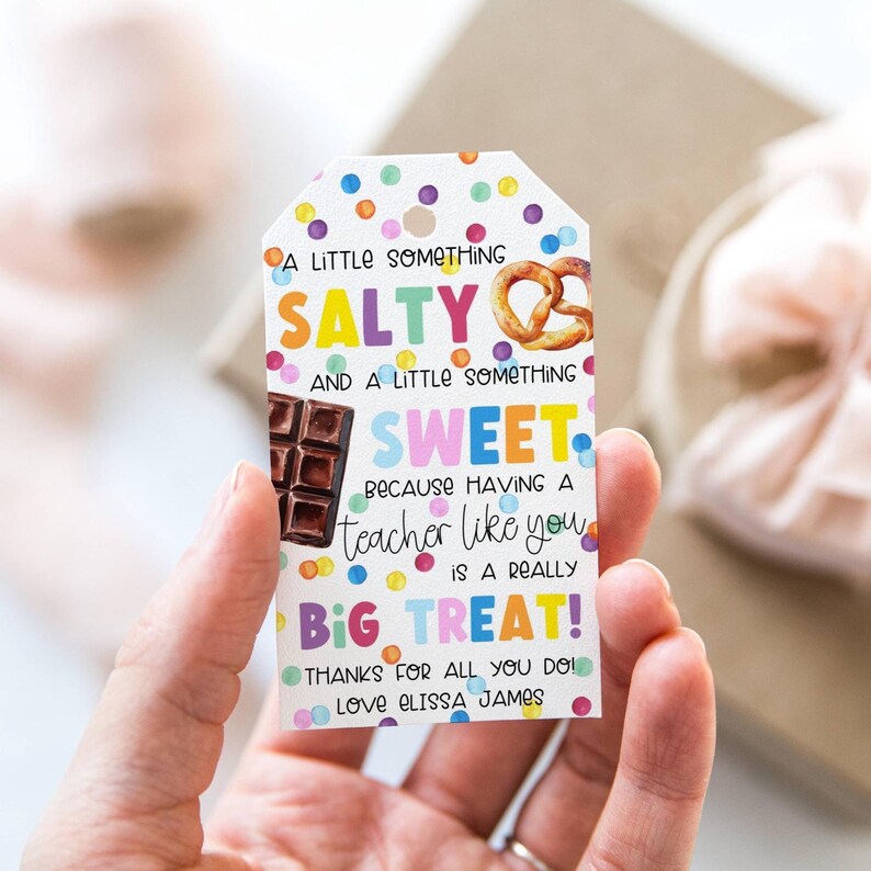 Salty & Sweet Teacher Appreciation Gift Tag Template, Printable Pretzel ...