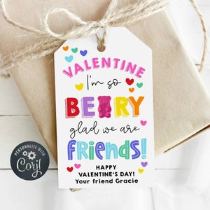 Gummy Bear Valentijnsdag cadeaukaartje sjabloon, afdrukbare Beary blij dat we vrienden zijn gunsttag, bewerkbare klaslokaal schoolkaartje, direct downloaden