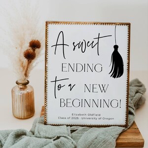 A Sweet Ending To A New Beginning Sign Template, Printable Graduation Candy Bar Sign, Editable Grad Dessert Bar Sign, Instant Download, #G2