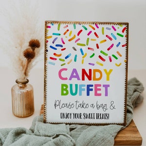 Rainbow Sprinkles Candy Buffet Sign Template, Printable Birthday Party Dessert Table Sign, Editable Candy Bar Sign, Instant Download