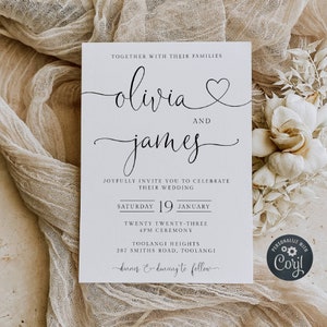 Modernes Herz Hochzeitseinladung Vorlage, druckbare minimalistische Hochzeitseinladung, bearbeitbare elegante Herzen Hochzeit einladen, Sofort Download, #HK