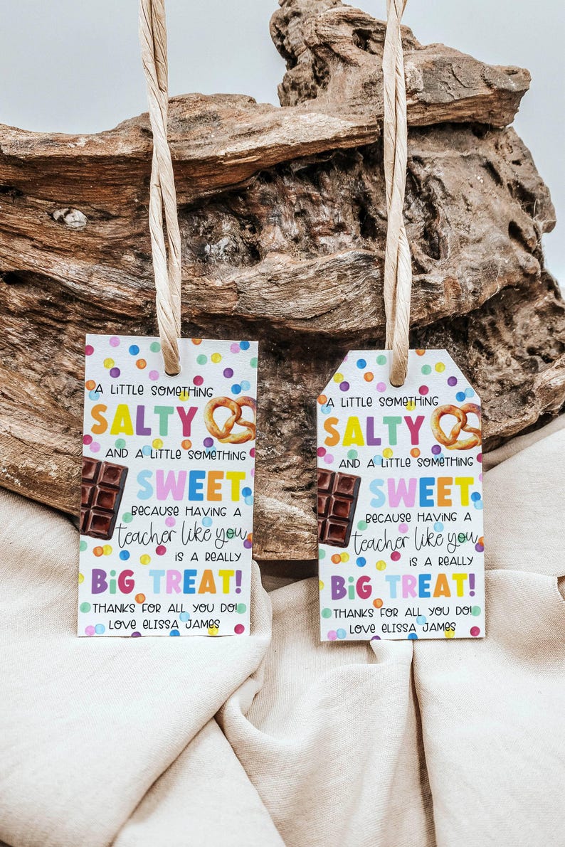 Salty & Sweet Teacher Appreciation Gift Tag Template, Printable Pretzel ...