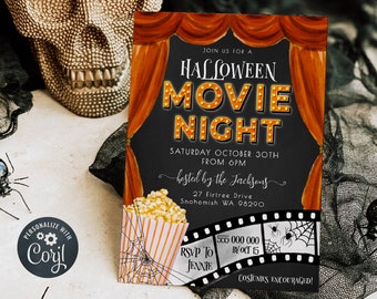 Halloween Movie Night Invitation Template, Printable Backyard Scary Movie Invite, Editable Movie Marathon Party Invite, Digital Download