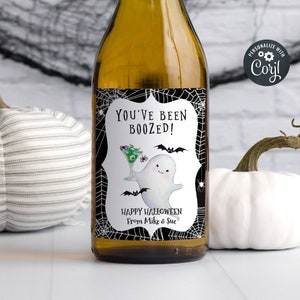 You&#39;ve Been Boozed Wine Bottle Label Template, Printable Halloween Wine Label, Hallowine Editable Cute Ghost Label, Instant Download, #BZ