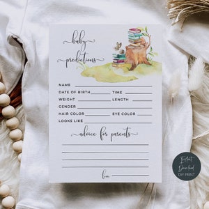 Prédictions et cartes de conseils pour une baby shower de livre de contes, conseils à imprimer pour les futurs parents, activité de jeu de livre sur le thème de la douche, téléchargement immédiat #BT