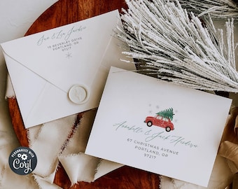 Editable Scandi Red Car Christmas Envelope Template, Printable Holiday Addressing, Rustic Winter DIY Envelopes, Instant Download, #CH2