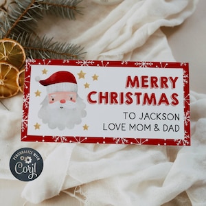 Modelo de envelope de dinheiro de Natal, envelope de presente de Natal para impressão com Papai Noel, carteira de dinheiro personalizada com estrelas, download instantâneo