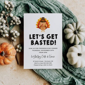 Let's Get Basted Friendsgiving Invitation Template, Printable Turkey Thanksgiving Dinner Invite, Editable Potluck Invite, Instant Download image 2