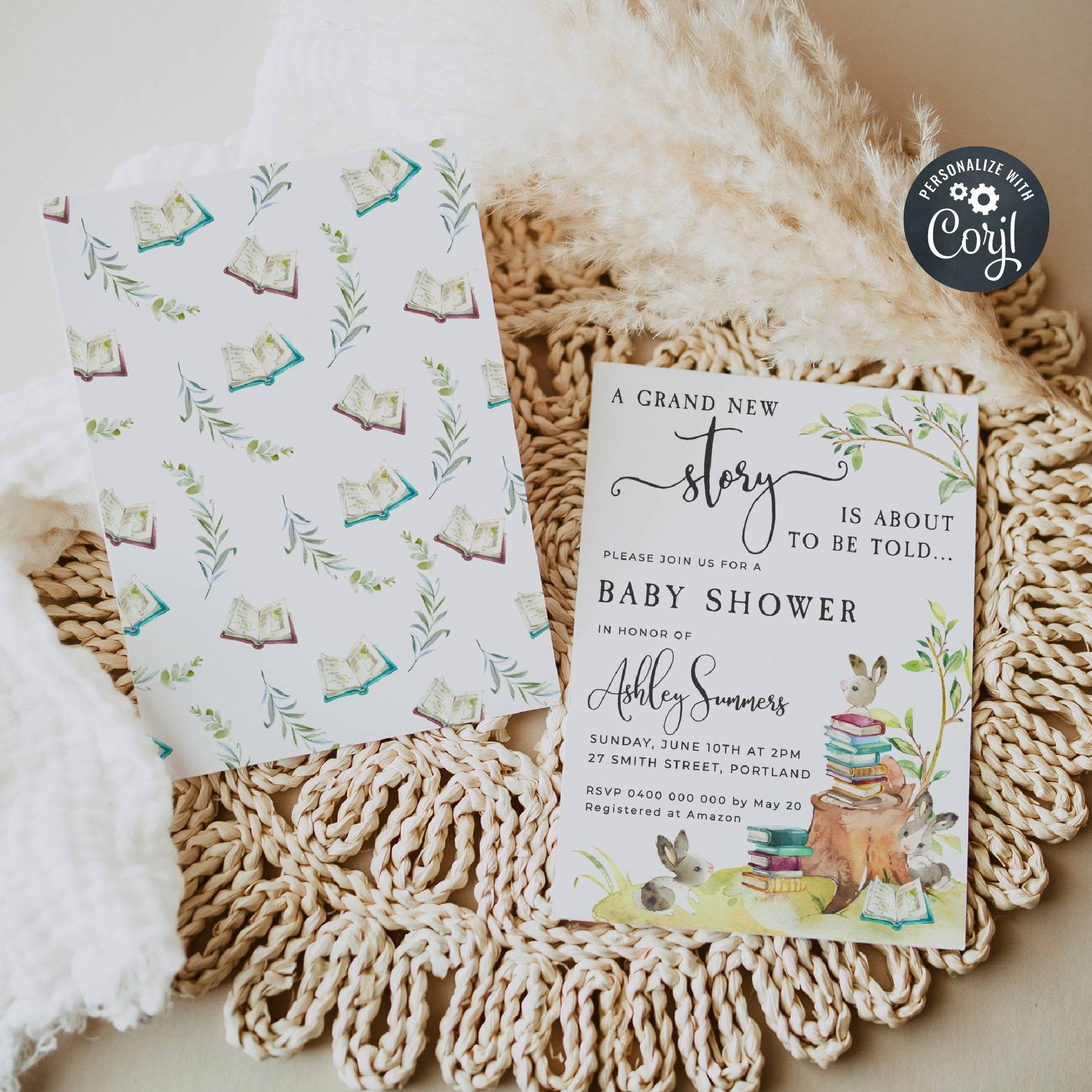 Storybook Baby Shower Invitation Template, Printable Book Themed Shower Invite, Gender Neutral Editable Baby Shower, Instant Download, #BT