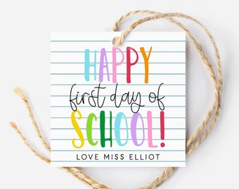 Happy First Day Of School Gift Tag Template, Printable Back To School Favor Tags, Editable Square Welcome Back Tags, Digital Download
