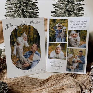 Modèle de carte de vœux photo ovale moderne, carte de Noël de famille minimaliste imprimable, carte de voeux de vacances simple modifiable, téléchargement immédiat