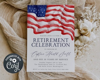 American Flag Retirement Party Invitation Template, Printable Military Retirement, Editable Navy Marine Army Air Force, Instant Download #R1