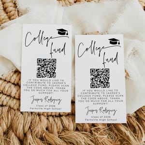 QR Code College Fund Insert Card Template, Printable Modern Grad Invite Enclosure, Editable Venmo Future Donation Card, Instant Download #SG