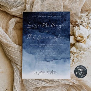 Marine Hochzeitseinladung Vorlage, bedruckbare Hochzeitseinladung mit Ombre Muster, bearbeitbare Hochzeit einladen, sofortiger Download, #WC1