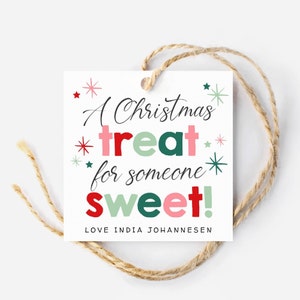 Um presente de Natal para alguém, modelo de etiqueta de presente doce, etiquetas de lembrancinhas de Natal para impressão, etiquetas de sala de aula quadradas modernas editáveis, download instantâneo