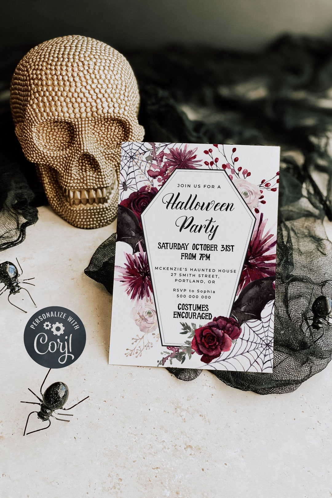 Adult Halloween Party Invitation Template Printable Floral - Etsy