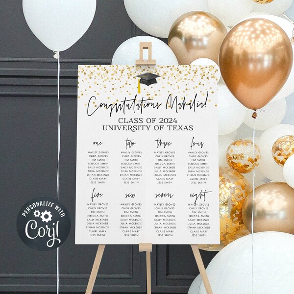 Graduierung Sitzplan Vorlage, druckbare Glückwünsche Graduierten Tisch Poster, bearbeitbare Grad Dinner Party Sitzplätze, sofortiger Download #GC