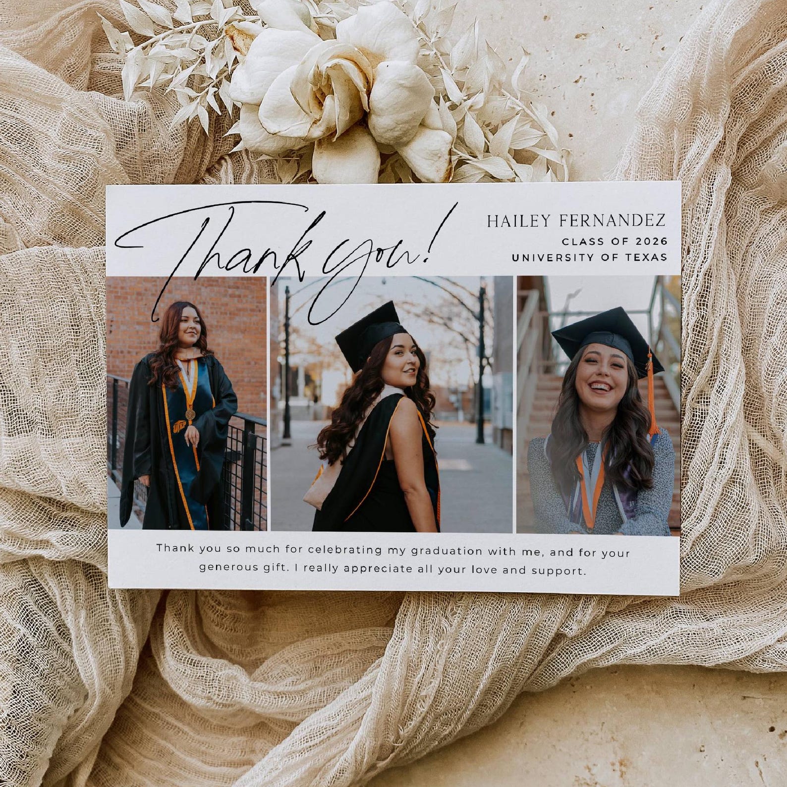 Graduation Photo Thank You Card Template, Printable Modern Graduate ...