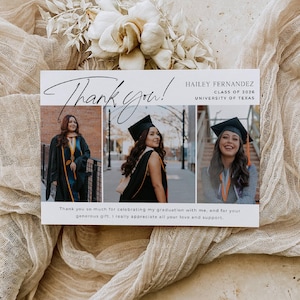 Graduation Photo Thank You Card Template, Printable Modern Graduate Thank You, Editable Minimalist Grad Thank You Note, Digital Download