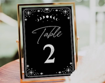 Tarot Card Table Number Template, Printable Gothic Halloween Wedding Table Signs, Editable Modern Celestial Decor, Digital Download, #H9