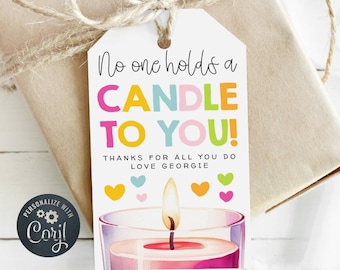 Modello di etichetta regalo "Candela per Insegnante", etichetta stampabile "Nessuno ti tiene una candela", etichetta di ringraziamento modificabile, download immediato