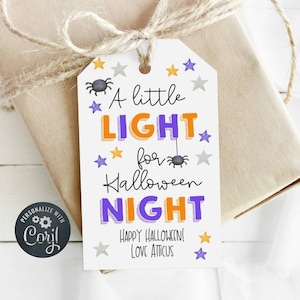 Printable Halloween Glow Stick Gift Tag Template, A Little Light For Halloween Night Favor Tags, Editable School Treat Tag, Instant Download