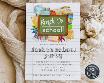 Back To School Party Invitation Template, Printable End Of Summer Invite, Editable First Day Of School Invite, Digital Download