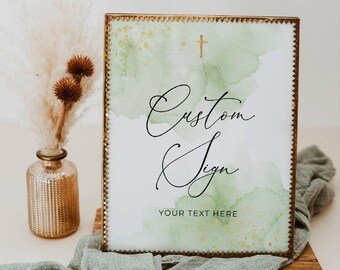 Sage Green & Gold Baptism Custom Sign Template, Printable Watercolor Christening Editable Signs, Unlimited Signs, Digital Download, #GB