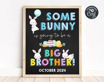 Easter Big Brother Announcement Sign, Printable Some Bunny Is A Big Brother Sign, Editable Pregnancy Reveal Photo Prop, Instant Download