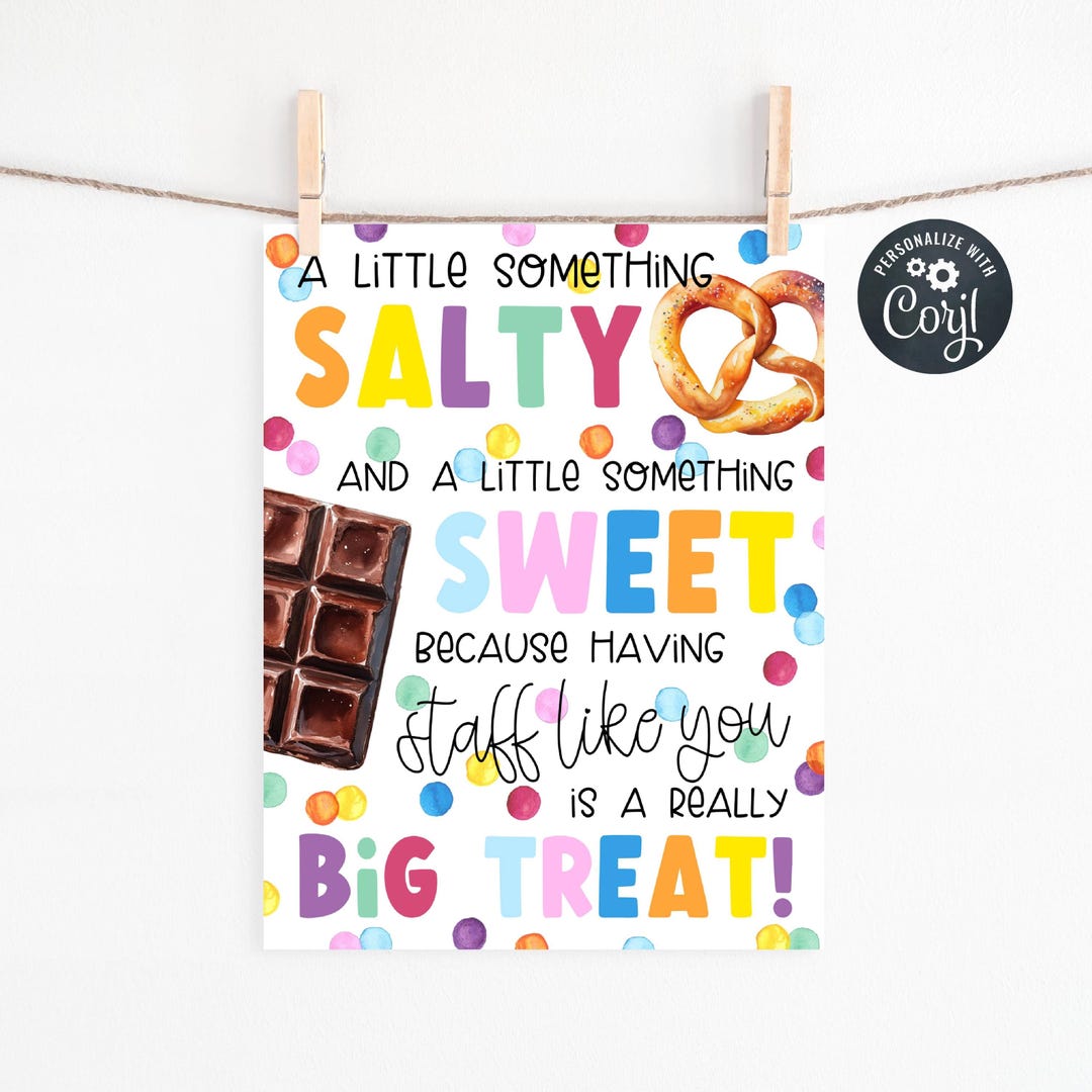 Salty & Sweet Appreciation Sign Template, Printable Teacher Staff Thank ...