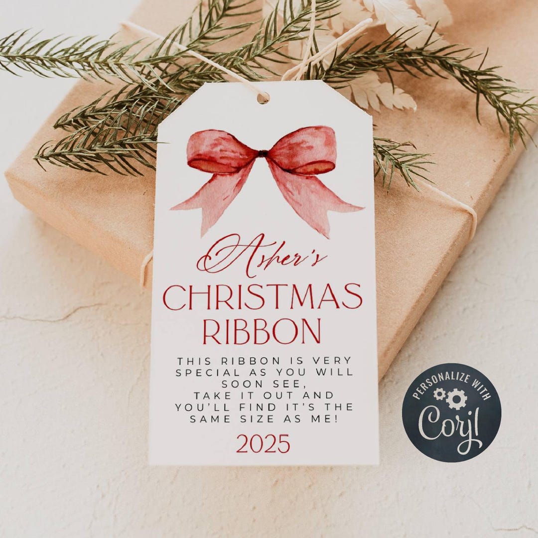 Christmas Ribbon Ornament Gift Tag Template, Printable Kids Holiday ...