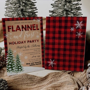 Flannel &amp; Frost Holiday Party Invitation Template, Printable Rustic ...