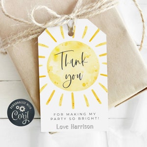 Editable Sun Birthday Favor Tag Template, Printable Little Sunshine Gift Tags, First Trip Around The Sun Party Tags, Instant Download, #S1