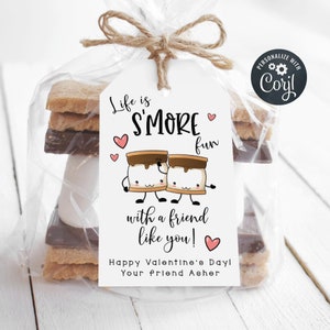 Printable S&#39;mores Valentine&#39;s Day Gift Tags, Life Is More Fun With A Friend Like You Favor Tag, Editable School Valentine, Instant Download