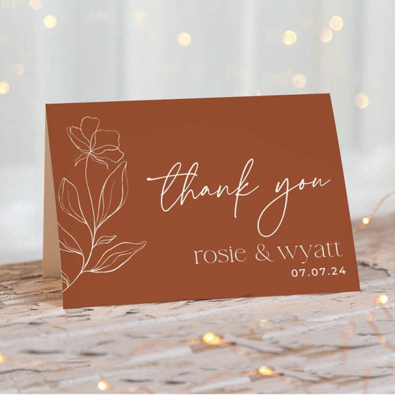 Terracotta Floral Thank You Card Template, Printable Boho Desert Wedding Thank You Note, Editable Rust Thank You, Digital Download, #TCW