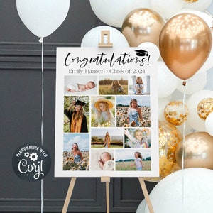 Graduation Class of 2024 Photo Collage Template, Printable Modern Graduate Photo Poster, Editable Through The Years Board, Instant Download