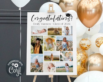 Graduation Class of 2024 Photo Collage Template, Printable Modern Graduate Photo Poster, Editable Through The Years Board, Instant Download